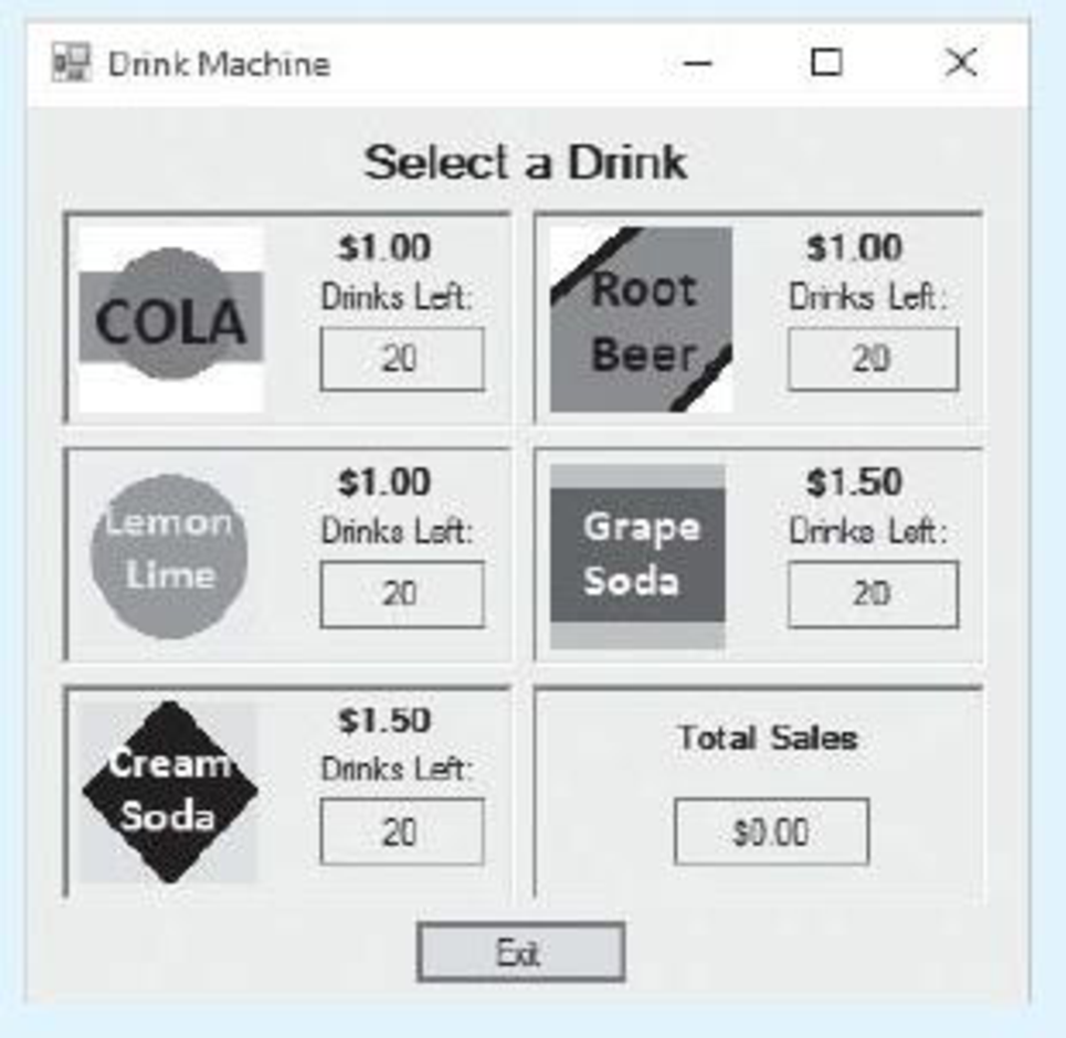 Chapter 8, Problem 11PP, Drink Vending Machine Simulator Create an application that simulates a soft-drink vending machine. 