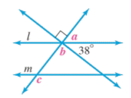 Chapter 9.1, Problem 29E, In Exercises 2530, find the measures of angles a, b, and c in each figure. Lines l and m are 
