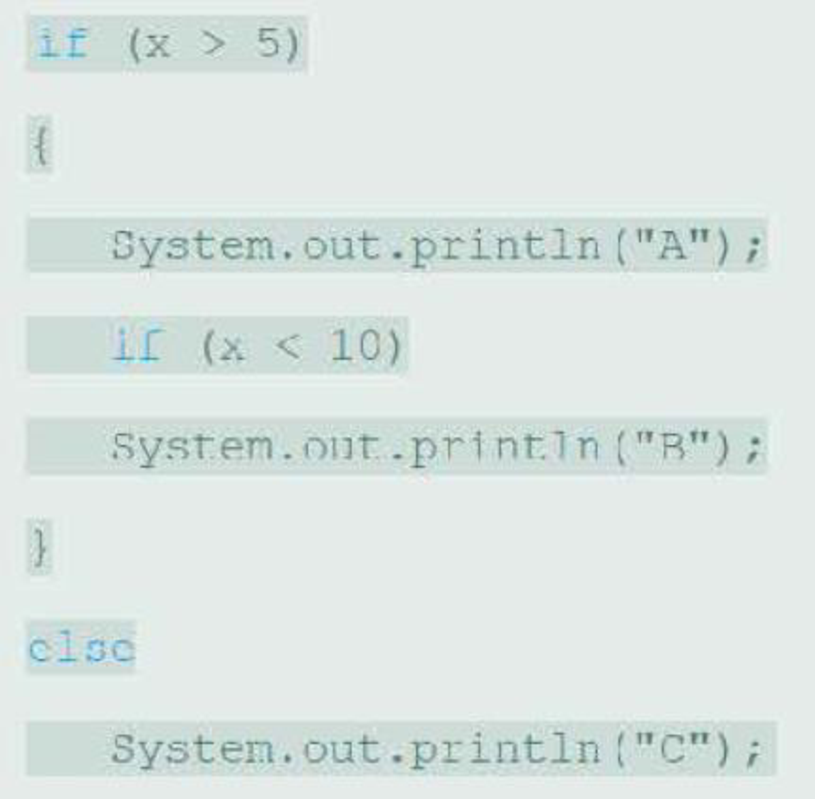 Chapter 3, Problem 5E, Consider the following fragment of code: What is displayed if x is a. 4; b. 5; c. 6; d. 9; e. 10; f. 