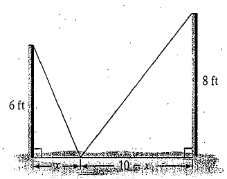 Chapter 1.10, Problem 41PE, Two vertical poles of length t feet and 8 feet, respectively, stand 10 feet apart. A cable reaches 