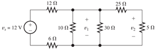 Chapter 2, Problem 2.24P, Find the voltages v1 and v2 for the circuit shown in Figure P2.24 by combining resistances in series 