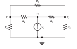 Chapter 2, Problem 2.51P, Given R1=4 , R2=5 , R2=8 , R4=10 , R5=2 , and i5=2A , solve for the node voltages shown in Figure 