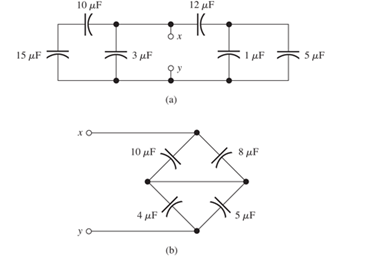 Chapter 3, Problem 3.25P, Find the equivalent capacitance between terminals x and y for each of the circuits shown in Figure 