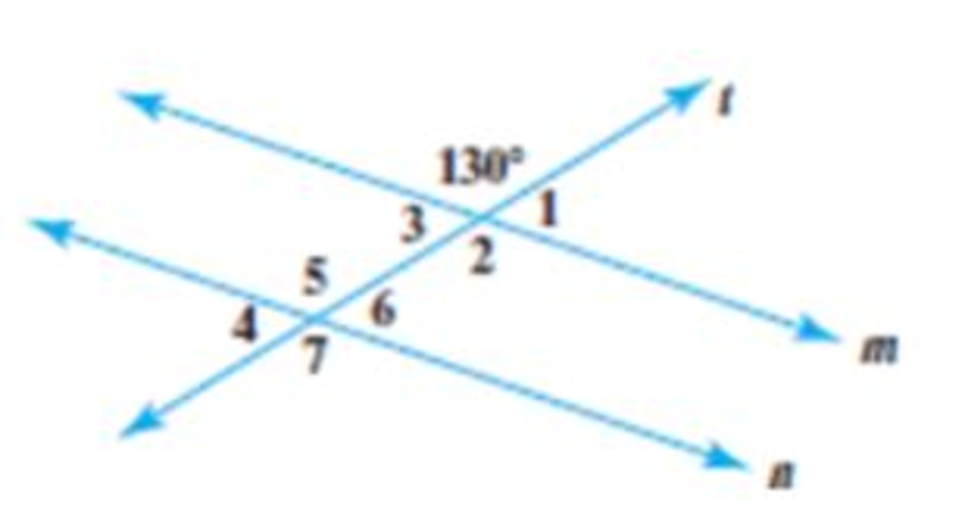 Chapter B.1, Problem 32E, In Problems 31 and 32, find the measure of angles 1-7, given that lines m and n are parallel and t 
