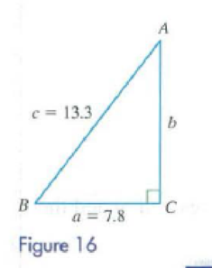 Chapter 8.1, Problem 4MP, Solve the right triangle in Figure 16. Round angles to the nearest degree and side lengths to one 