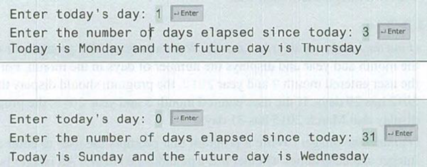 Chapter 3, Problem 3.5PE, (Find future dates) Write a program that prompts the user to enter an integer for todays day of the 