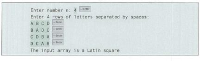 Chapter 8, Problem 8.36PE, (Latin square) A Latin square is an n-by-n array filled with n different Latin letters, each , example  1