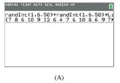 Chapter 8.2, Problem 77E, The command in Figure A was used on a graphing calculator to simulate 50 repetitions of rolling a , example  1
