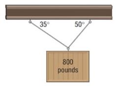 Chapter 8.4, Problem 88AYU, Static Equilibrium A weight of 800 pounds is suspended from two cables, as shown in the figure. What 