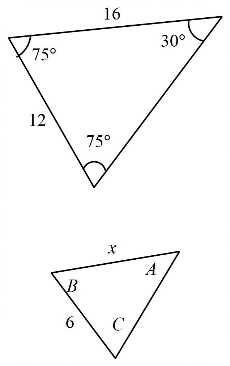 Chapter A.2, Problem 44AYU, In Problems 43  46, the triangles in each pair are similar, Find the missing length x and the 