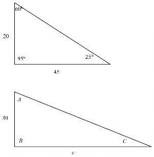 Chapter A.2, Problem 45AYU, In Problems 43  46, the triangles in each pair are similar, Find the missing length x and the 
