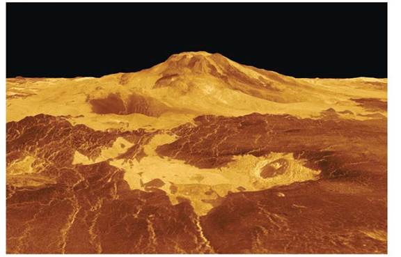 Chapter 21, Problem 10LR, Figure 21 .14 is a three-dimensional image of Venuss largest volcano, Maat Mons. The vertical scale 