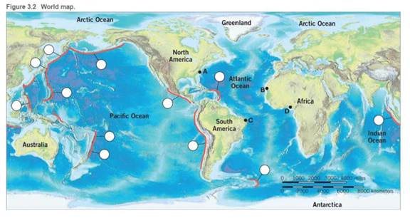 Chapter 3.1, Problem 1A, Using an atlas or Figure 3.11 for reference, draw the axis of the global oceanic ridge system on the 