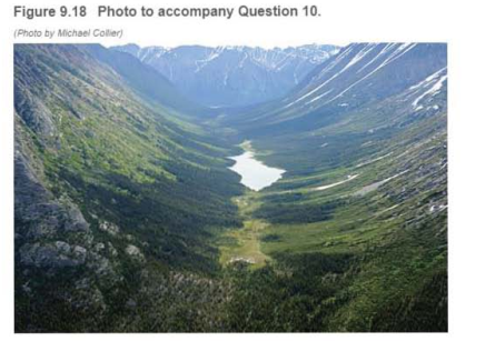 Chapter 9, Problem 10LR, Use Figure 9.18 to complete the following. a. Describe the shape of this classic glacial valley. b. 