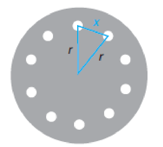 Chapter 10.3, Problem 17DE, Machine Trades Ten holes are spaced equally around a flange on a 5.0-in.-diameter circle. Find the 