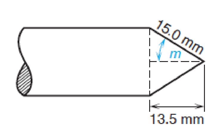 Chapter 10.3, Problem 5DE, Metalworking Find the angle of taper on the steel bar shown in the figure if it is equal to twice m. 