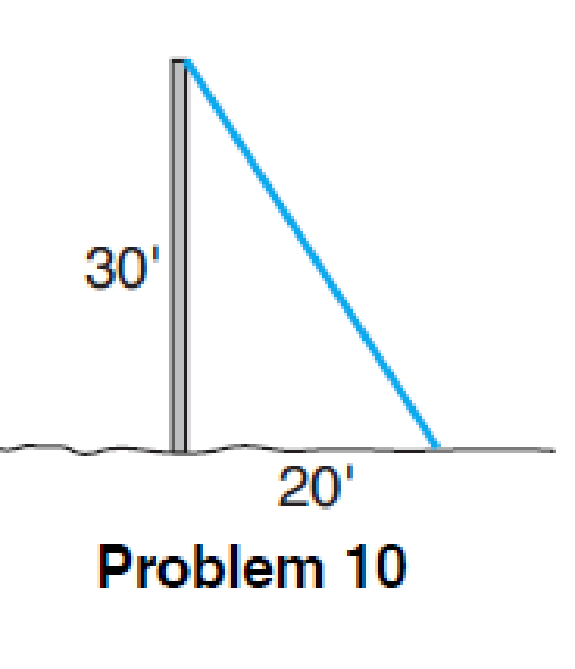 Chapter 8, Problem 10DPS, Construction How much guy wire is needed to anchor a 30-ft pole to a spot 20 ft front its base? 