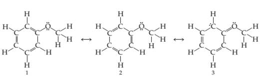 Chapter 7, Problem 7.24A, Three resonance structures for anisole (Problem 7.20) are shown. Calculate formal charges on C and O 