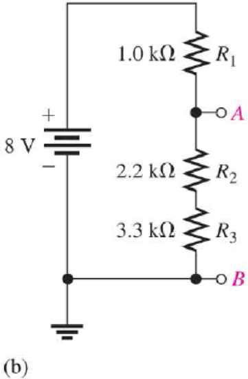 Chapter 5, Problem 12CDQ, If R2 and R3 are interchanged, the voltage from A to B a. increases b. decreases c. stays the same 