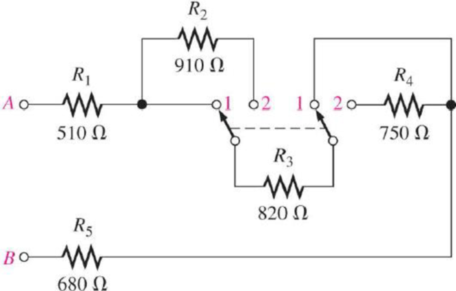 Chapter 5, Problem 14P, What is the total resistance from A to B for each switch position in Figure 568? Figure 568 