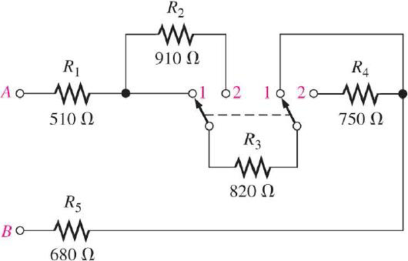 Chapter 5, Problem 1CDQ, With a 10 V voltage source connected between points A and B, when the switches are thrown from 