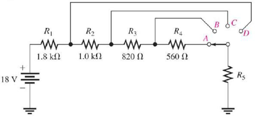 Chapter 5, Problem 37P, Determine the voltage across R5 for each position of the switch in Figure 581. The current in each 