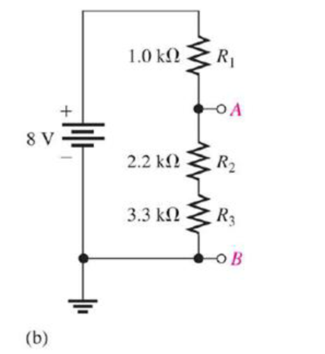 Chapter 5, Problem 40P, Determine the voltage between points A and B in each voltage divider of Figure 5- 82. Figure 5-82 , example  2
