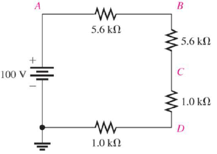 Chapter 5, Problem 55P, Determine the voltage at each point with respect to ground in Figure 588. Figure 588 