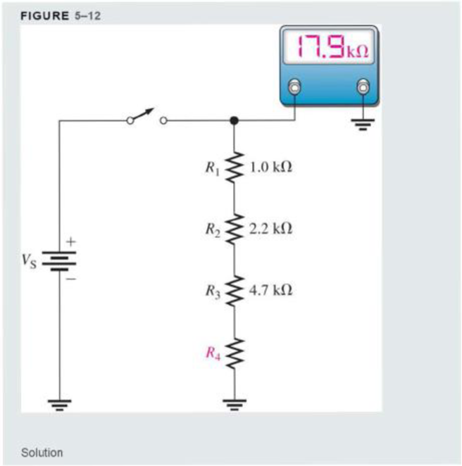 Chapter 5, Problem 5RP, Determine the value of R4 in Figure 5-12 if the ohmmeter reading is 14.7 k. 