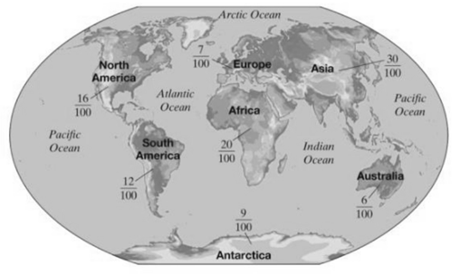 Chapter 3.1, Problem 57ES, The map of the world below shows the fraction of the world’s surface land area taken up by each 