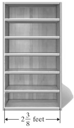 Chapter 3.6, Problem 38ES, TrishelleDallam is building a bookcase. Each shelf will be 238 of a feet long, and she needs wood 