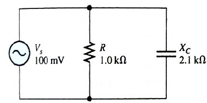 Chapter 10, Problem 20P, For the circuit in Figu 10-80, determine the following: (a)Z(b)IR(c)IC(d)Itot(e) 