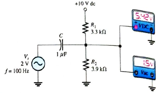 Chapter 10, Problem 5TSC, Determine the cause for each set of symptoms. Refer to Figure 10-66. The ac meters indicate the 