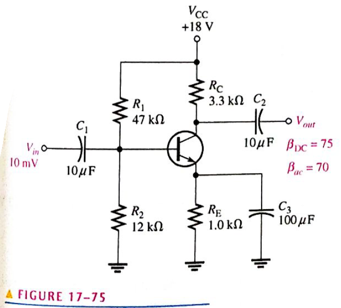 Chapter 17, Problem 18P, Determine the following ac values for the amplifier in Figure 17-75: Rin Rin(tot) Av Ai Ap 