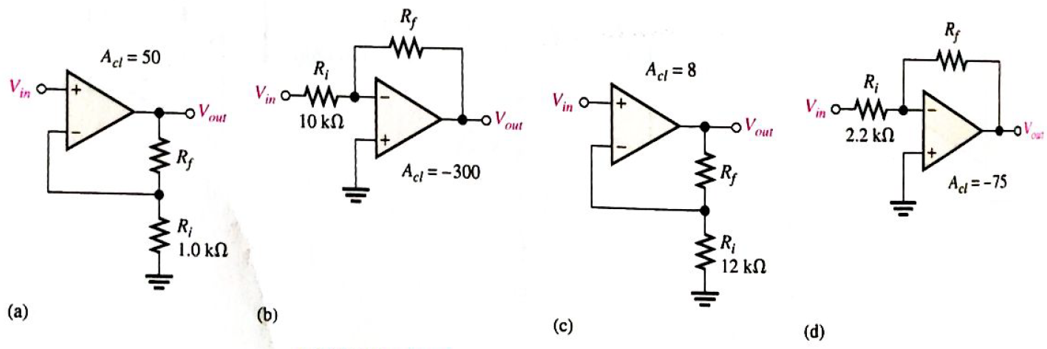 Chapter 18, Problem 19P, Find the value of Rf that will produce the indicated closed-loop gain in each amplifier in 18-42. 