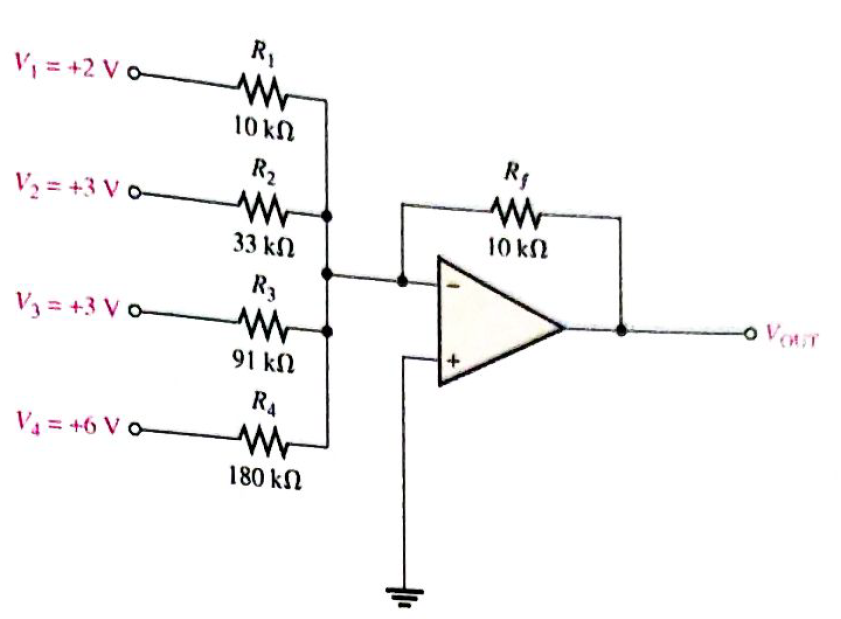 Chapter 19, Problem 7P, Find the output voltage when the input voltages shown in Figure 19-63 are applied to the scaling 