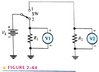 Chapter 2, Problem 29P, In Figure 2-64 what does each voltmeter indicate when the switch (SW) is in position l? In position 
