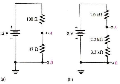 Chapter 4, Problem 25P, Find the voltage between A and B in each voltage divider of Figure 4-72. 