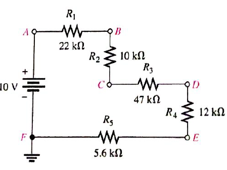 Chapter 4, Problem 41P, Determine the voltage at each point in Figure 4-81 with respect to ground. 