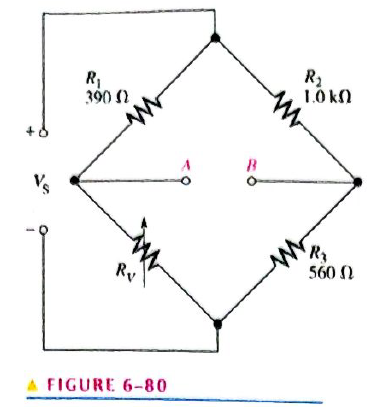 Chapter 6, Problem 24P, A bridge network is shown In Figure 6-80. To what value must RV be set in order to balance the 