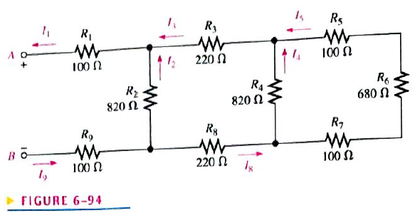 Chapter 6, Problem 44P, Determine the total resistance between terminals A and B of the circuit in Figure 6-94. Also 