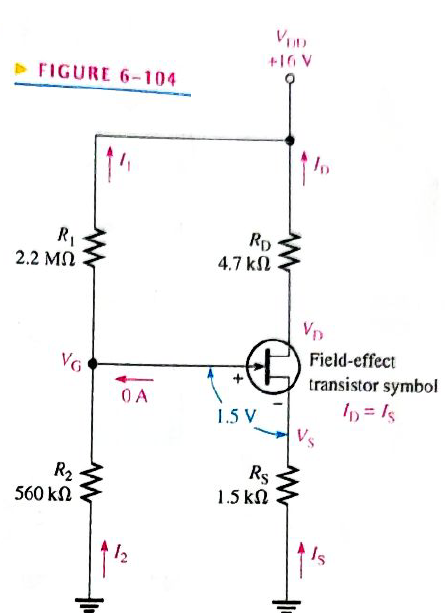 Chapter 6, Problem 58P, Figure 6-104 shows a dc biasing arrangement for a field-effect transistor amplifier. Biasing is a 