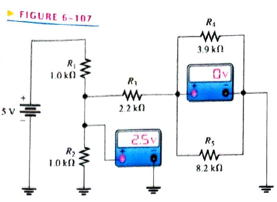 Chapter 6, Problem 61P, There is one fault in Figure 6-107. Bases on the voltmeter indications, determine what the fault is. 