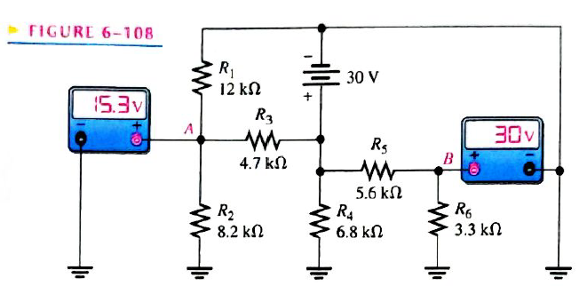 Chapter 6, Problem 63P, Determine the voltmeter reading in Figure 6-108 if the 4.7k resistor opens. FIGURE 6-108 