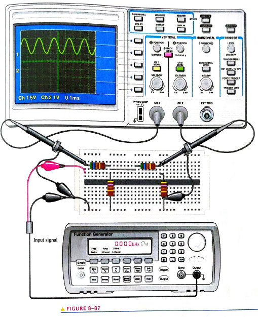 Chapter 8, Problem 50P, Based on the instrument settings and an examination of the scope display and the circuit board in 