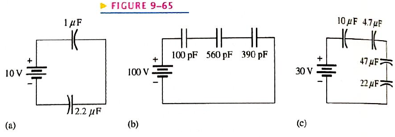 Chapter 9, Problem 20P, For each circuit in Figure 9-65 determine the voltage across each capacitor. 