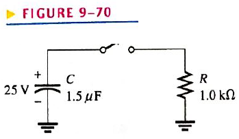 Chapter 9, Problem 28P, In Figure 9-70, the capacitor is charged to 25 V. Find the capacitor voltage at the following times 