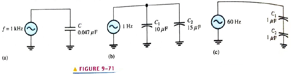Chapter 9, Problem 32P, What is the value of the total capacitive reactance in each circuit in Figure 9-71? 