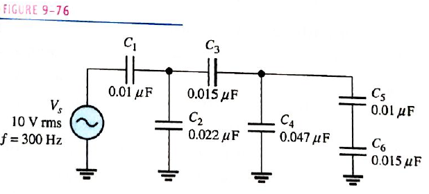 Chapter 9, Problem 46P, Determine the ac voltage across each capacitor and the current in each branch of the circuit in 