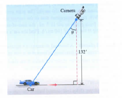 Chapter 3.10, Problem 38E, Videotaping a moving car You are videotaping a race from a stand 132ft from the track, following a 